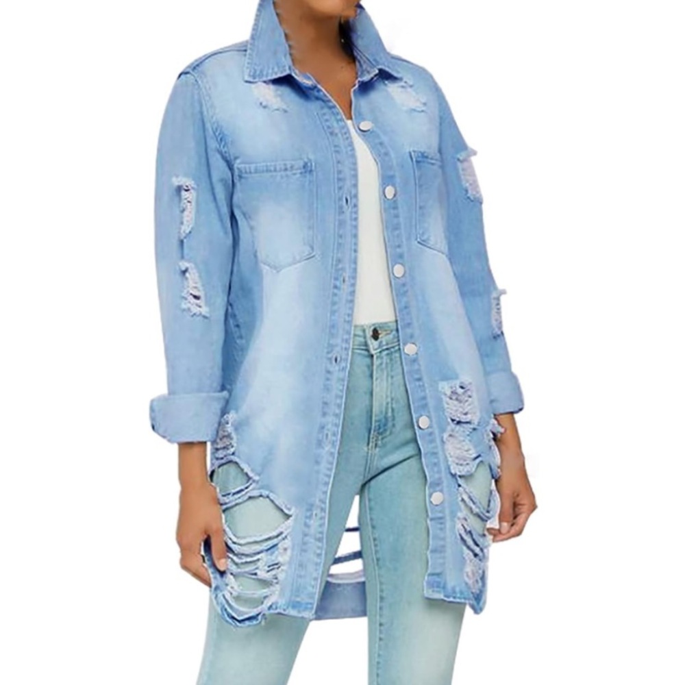 ShopEvelynne Light Blue Distressed Jean Jacket